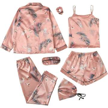 SheIn Women's 7pcs Pajama Set: Cami, PJs, Eye Mask