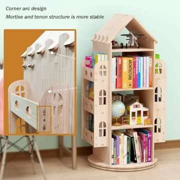 Bear Qiaqia Rotating Bookshelf, Kids Bookshelf, 360 Display Floor Standing Bookcase Storage Rack Children's Bookshelf, Wood Storage Organizer for Kids