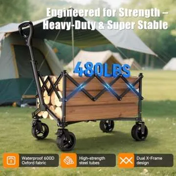 Heavy-Duty 480LBS Collapsible Wagon Cart with Cup Holders