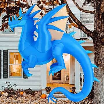 GOOSH 5FT Tall Halloween Inflatables Dragons Outdoor Decorations Blow Up Yard The Hanging Dragon with Built-in LEDs for Indoor Party Garden Lawn Decor(Blue)
