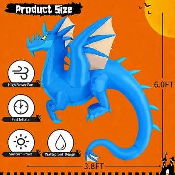 GOOSH 5FT Tall Halloween Inflatables Dragons Outdoor Decorations Blow Up Yard The Hanging Dragon with Built-in LEDs for Indoor Party Garden Lawn Decor(Blue)