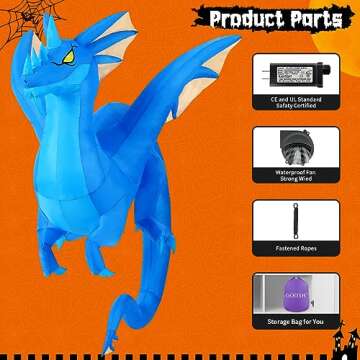 GOOSH 5FT Tall Halloween Inflatables Dragons Outdoor Decorations Blow Up Yard The Hanging Dragon with Built-in LEDs for Indoor Party Garden Lawn Decor(Blue)