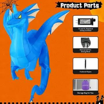 GOOSH 5FT Tall Halloween Inflatables Dragons Outdoor Decorations Blow Up Yard The Hanging Dragon with Built-in LEDs for Indoor Party Garden Lawn Decor(Blue)