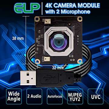 ELP 4K USB Camera Module Autofocus with Microphone for Computer Mini USB2.0 Webcam Board 8mp Industr...