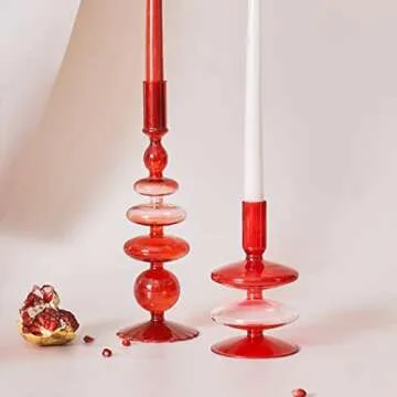 Red Glass Candle Holders Taper Candle Stand Christmas Candle Holder Candlestick Holder for Table Cen...