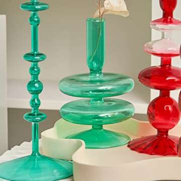 Red Glass Candle Holders Taper Candle Stand Christmas Candle Holder Candlestick Holder for Table Centerpieces, Wedding Decor and Dinner Party