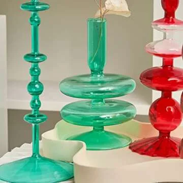 Red Glass Candle Holders Taper Candle Stand Christmas Candle Holder Candlestick Holder for Table Centerpieces, Wedding Decor and Dinner Party