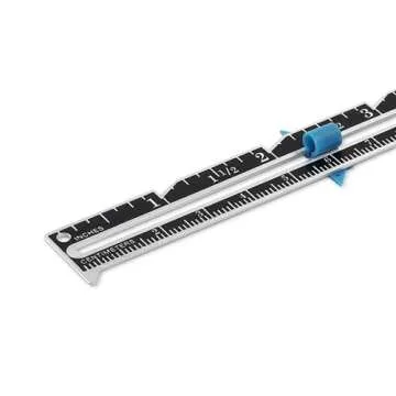 Dritz 6" Sliding Marker Sewing Gauge, Nickel with Black Printing and Blue Slider