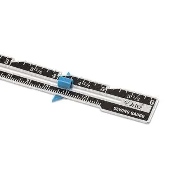 Dritz 6" Sliding Marker Sewing Gauge, Nickel with Black Printing and Blue Slider