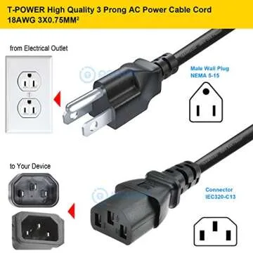 T POWER 4 FT Long 3 Prong AC Power Cord for Instant Pot Pressure Cookers, Rice Cookers, Soy Milk Mak...
