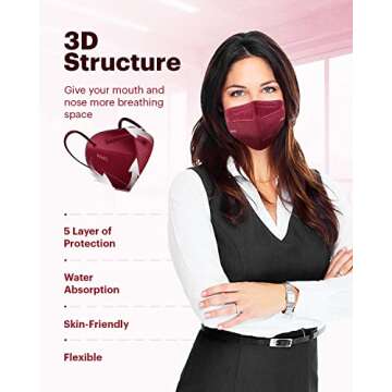 Dolce Calma KN95 Face Mask, 25 Pack, 5 Layer, Multicolor, Gray, Royal Blue, Light Blue, Pink, Maroon...