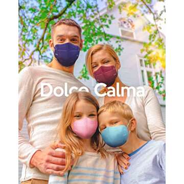 Dolce Calma KN95 Face Mask, 25 Pack, 5 Layer, Multicolor, Gray, Royal Blue, Light Blue, Pink, Maroon, Individually Wrapped Filter Efficiency≥95%