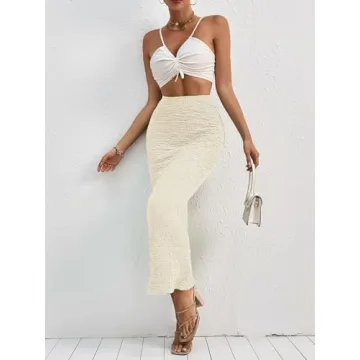 GORGLITTER Textured High Waist Maxi Skirt for Women