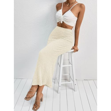 GORGLITTER Textured High Waist Maxi Skirt for Women