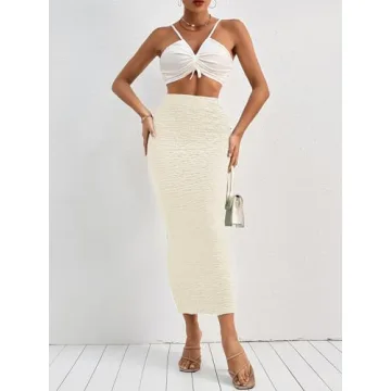 GORGLITTER Textured High Waist Maxi Skirt for Women