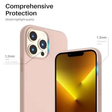 ORNARTO Compatible with iPhone 13 Pro Max Case 6.7", Slim Liquid Silicone 3 Layers Full Covered Soft Gel Rubber Case Cover 6.7 inch-Sand Chalk Pink