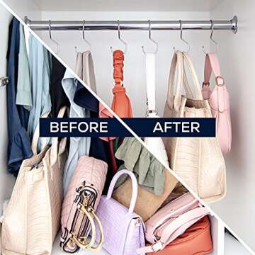 HOME DEPUTY 6 Pack Purse Organizers for Closet - Silver - Purse Hangers with Unique Twisted Hook Design - Space Saving - Holds Up to 10kg