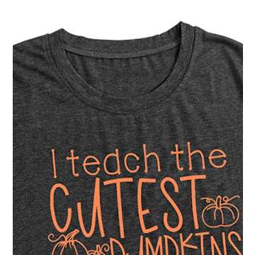 Halloween Teacher Shirts Women Cutest Pumpkins Graphic Tees Short Sleeve Fall Shirt Tops Teacher Gift(Grey,Small