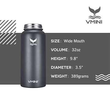 Vmini Water Bottle - Insulated, Stainless Steel with Straw Lid