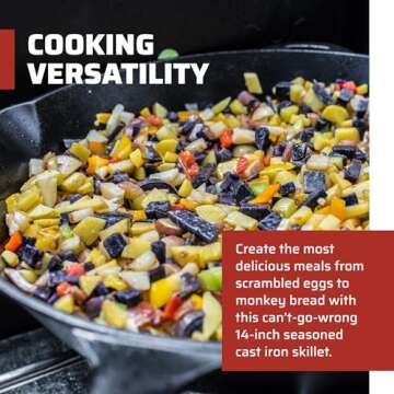 Camp Chef 14" Seasoned Cast Iron Skillet - Cast Iron Pan for Camping & Cooking - Ready-to-Use Season...