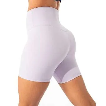 Lavento Women's All Day Soft Yoga Shorts 6 Inch - Workout Gym Running Active Biker Short for Woman (Pale Lavender, 4)