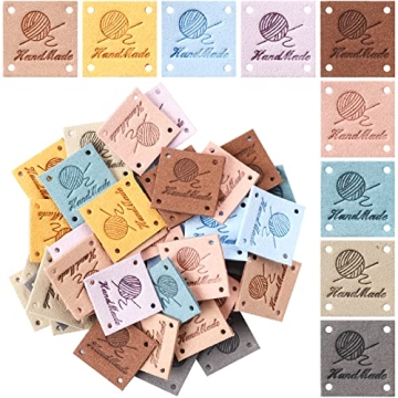 45 Pcs Handmade Tags PU Leather Label Colorful Leather Tags for Crochet Items Handmade Clothing Labe...