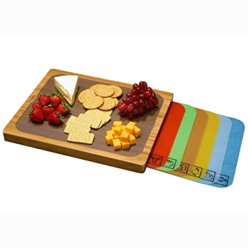 Seville Classics Bamboo Cutting Board with 7 Color-Coded Mats - Eco-Friendly & Durable