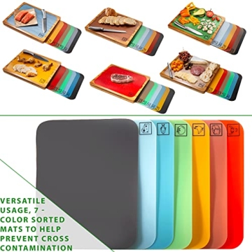 Seville Classics Bamboo Cutting Board with Color-Coded Mats
