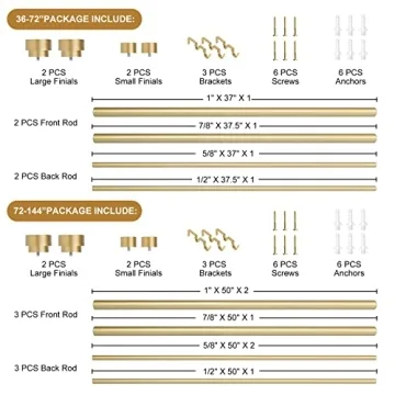 Stylish Gold Double Curtain Rods 72-144 Inches Adjustable