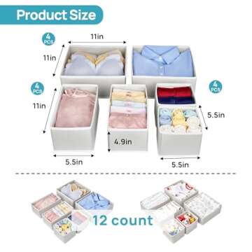 Vtopmart 12 Pack Drawer Organizer for Clothes, Underwear Drawer Organizer Bins, Foldable Fabric Clos...