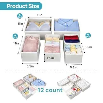 Vtopmart 12 Pack Drawer Organizer for Clothes, Underwear Drawer Organizer Bins, Foldable Fabric Clos...