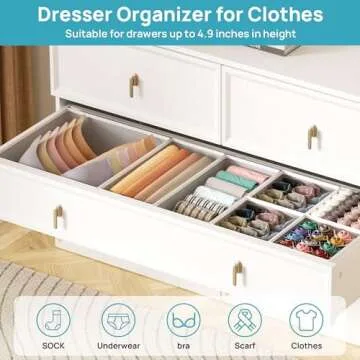Vtopmart 12 Pack Drawer Organizer for Clothes, Underwear Drawer Organizer Bins, Foldable Fabric Closet Storage Organization, Dresser Dividers for Baby Clothing, Bra, Socks, Ties, Scarf