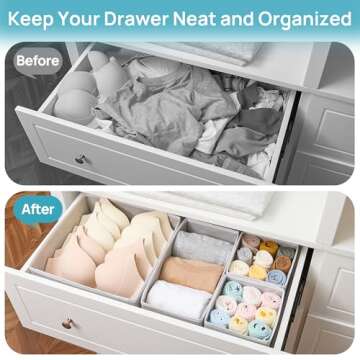 Vtopmart 12 Pack Drawer Organizer for Clothes, Underwear Drawer Organizer Bins, Foldable Fabric Closet Storage Organization, Dresser Dividers for Baby Clothing, Bra, Socks, Ties, Scarf