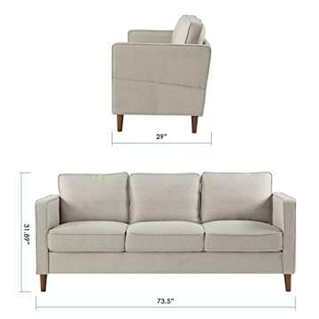 Mellow HANA Modern Linen Fabric Loveseat / Sofa / Couch with Armrest Pockets, Sand Grey, 0