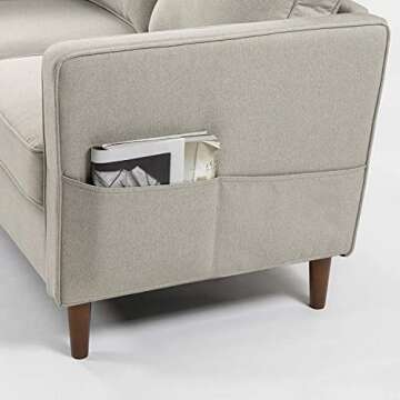 Mellow HANA Modern Linen Fabric Loveseat / Sofa / Couch with Armrest Pockets, Sand Grey, 0