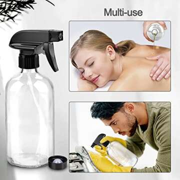 Worldgsb Glass Spray Bottles, 16oz Clear Glass Spray Bottles with Labels & Adjustable Nozzle, Reusable Containers for Cleaning Solutions, BBQ, Food, Plants, Alcohol, Essential Oils(2 Pack)