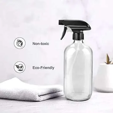 Worldgsb Glass Spray Bottles, 16oz Clear Glass Spray Bottles with Labels & Adjustable Nozzle, Reusable Containers for Cleaning Solutions, BBQ, Food, Plants, Alcohol, Essential Oils(2 Pack)