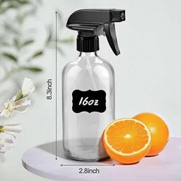 Worldgsb Glass Spray Bottles, 16oz Clear Glass Spray Bottles with Labels & Adjustable Nozzle, Reusable Containers for Cleaning Solutions, BBQ, Food, Plants, Alcohol, Essential Oils(2 Pack)