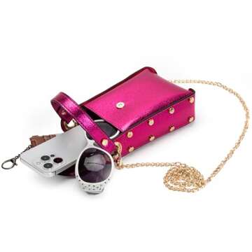 Milan Chiva Crossbody Cell Phone Purse for Women Bee Cellphone Wallet Small Cross Body Bag Phone Holder Pouches with Chain Strap Travel Gift Hot Pink MC-319HPK