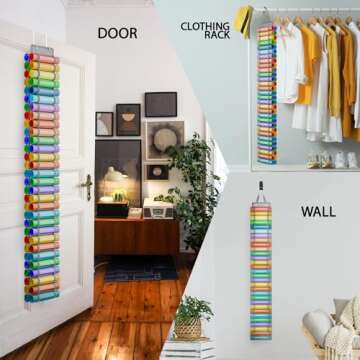 Resonax 60 Compartment Vinyl Roll Holder with 14 Mesh Pockets, 2 Hooks & Straps - 66" x 8.6" Vinyl Storage Organizer - Your Craft Room Companion (Grey)