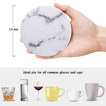 Coasters for Drinks, Thipoten Leather Coasters with Holder, Protect Furniture from Damage(6PCS, White)