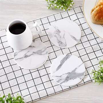 Coasters for Drinks, Thipoten Leather Coasters with Holder, Protect Furniture from Damage(6PCS, White)