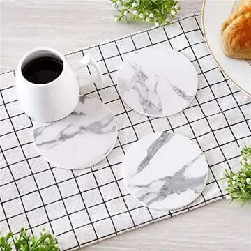 Coasters for Drinks, Thipoten Leather Coasters with Holder, Protect Furniture from Damage(6PCS, White)