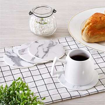 Coasters for Drinks, Thipoten Leather Coasters with Holder, Protect Furniture from Damage(6PCS, White)