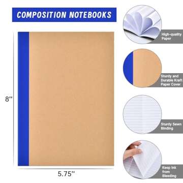 URSUNSHINE Composition Notebook - Notebooks for School, 8" x 5.75", Kraft Cover Lined Blank College Ruled Composition Notebooks, Bulk College Ruled Lined Paper, Stitched Spines for School & Office