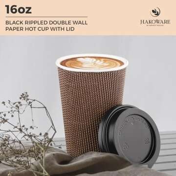 [85 SET]Harvest Pack 16 oz Disposable Coffee Cups, Insulated Ripple Double-Walled Paper Cup with Lid, Brown Geometric, Tea Hot Chocolate Drinks To go coffee cups