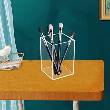 Beitiny Acrylic Pen Holder for Desk, Clear Pencil Organizer, Makeup Brush Holder Cup Storage Office Desktop Stationery Organizer