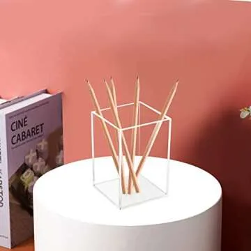 Beitiny Acrylic Pen Holder for Desk, Clear Pencil Organizer, Makeup Brush Holder Cup Storage Office Desktop Stationery Organizer