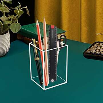 Beitiny Acrylic Pen Holder for Desk, Clear Pencil Organizer, Makeup Brush Holder Cup Storage Office Desktop Stationery Organizer