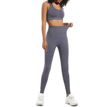 HAODIAN Women's Yoga Outfits 2 Piece High Waisted Leggings with Sports Bra Gym Clothes Sets (Grey,L)